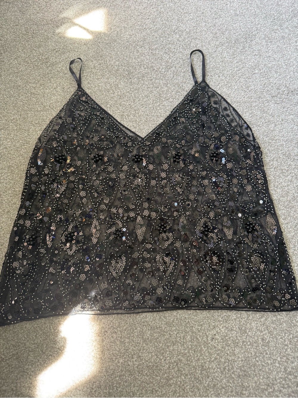 Black Sequin Mesh Cami Top